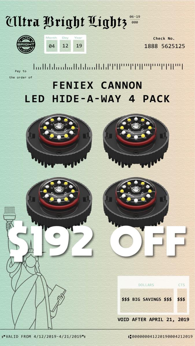 Ultra Bright Lightz Tax Savings Promotion 2019 promoting Feniex Industries Cannon LED lights for emergency vehicles.